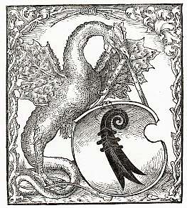 Meister DS. Basler Druckerzeichen (Basilisk), Holzschnitt (Original 177 x 155 mm)