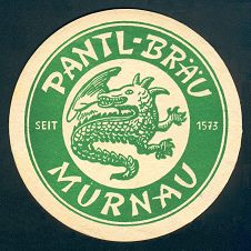 Bierdeckel der ehemaligen Brauerei Pantl zu Murnau, verkleinert