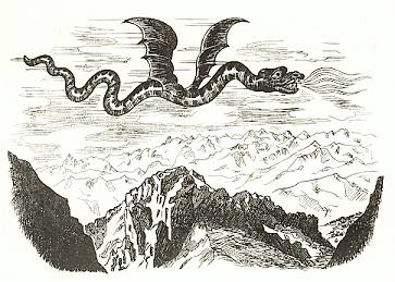 Ein feuerspeiender Drache fliegt zwischen Pilatus und Rigi (aus: Zimmermann, 1939)